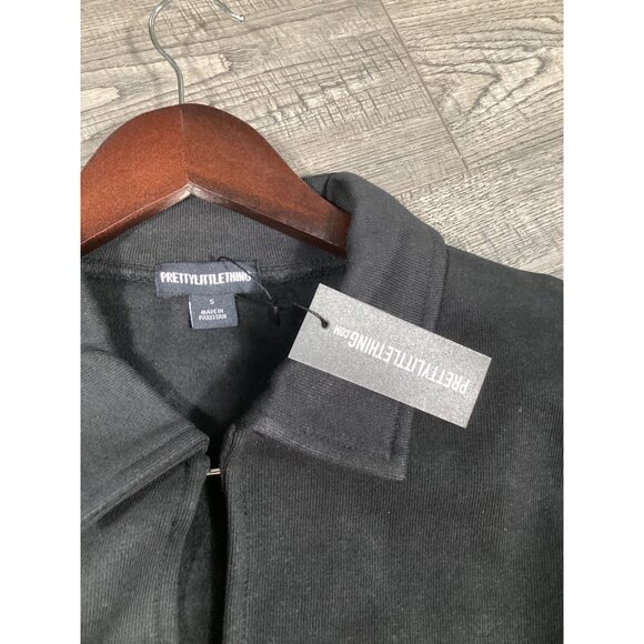 PrettyLittleThing Black Premium Collared Oversized Womens Sweatshirt Size S New - Picture 2 of 7